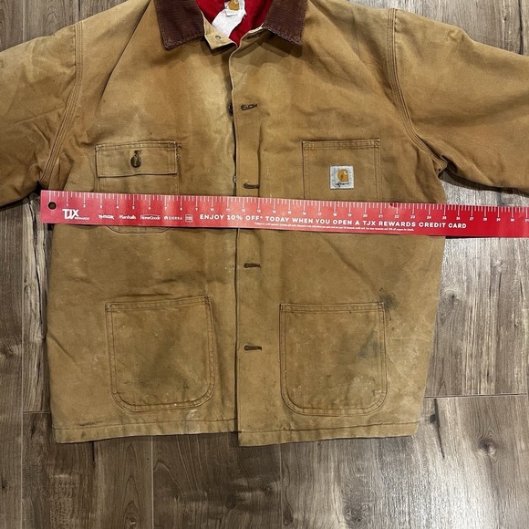 VTG Carhartt Chore Coat XL Duck Canvas Jacket Quilt Lined Thrashed Workwear - Picture 6 of 12